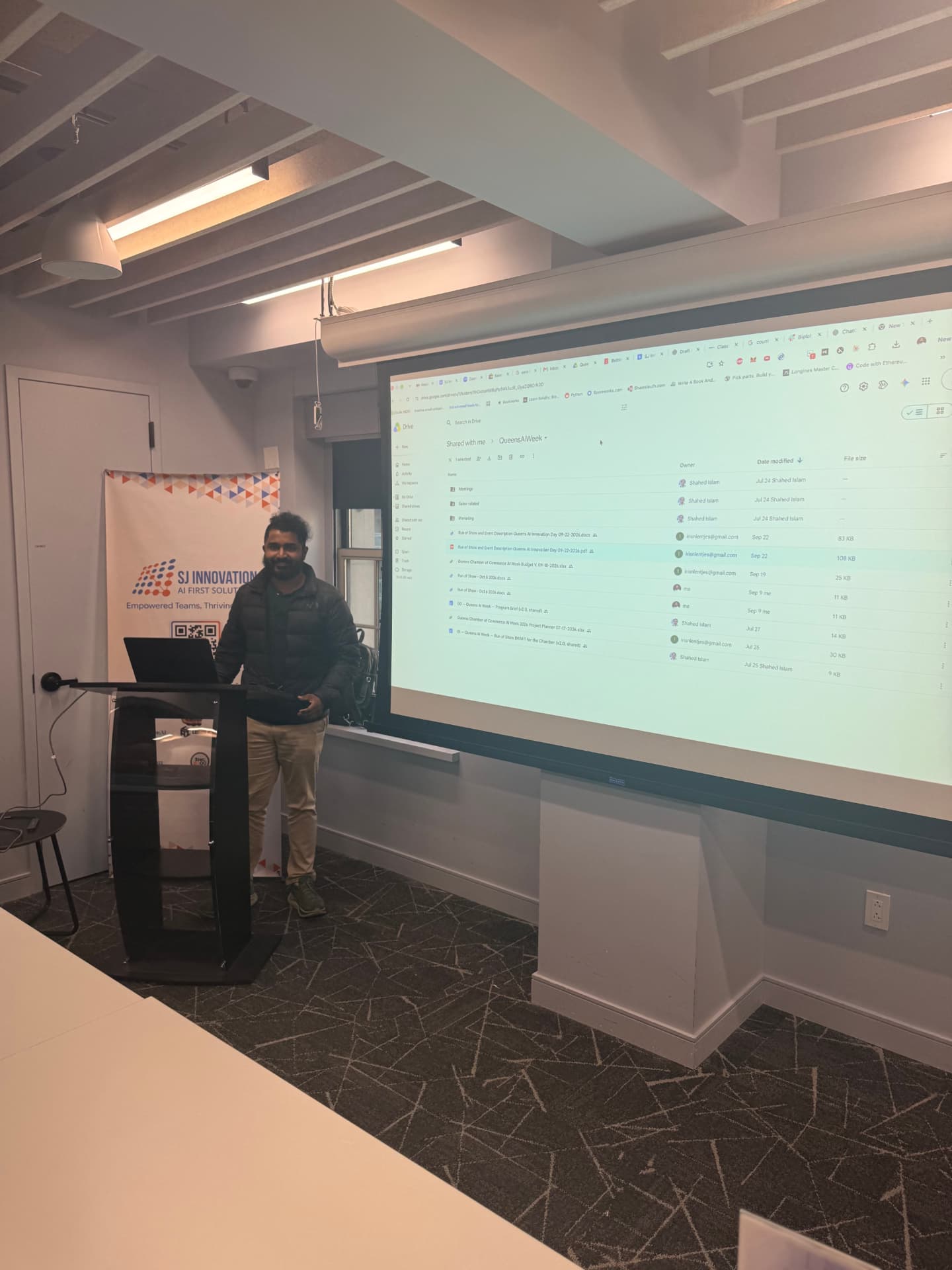 George Baroi getting ready to teach in the SJ Innovation classroom